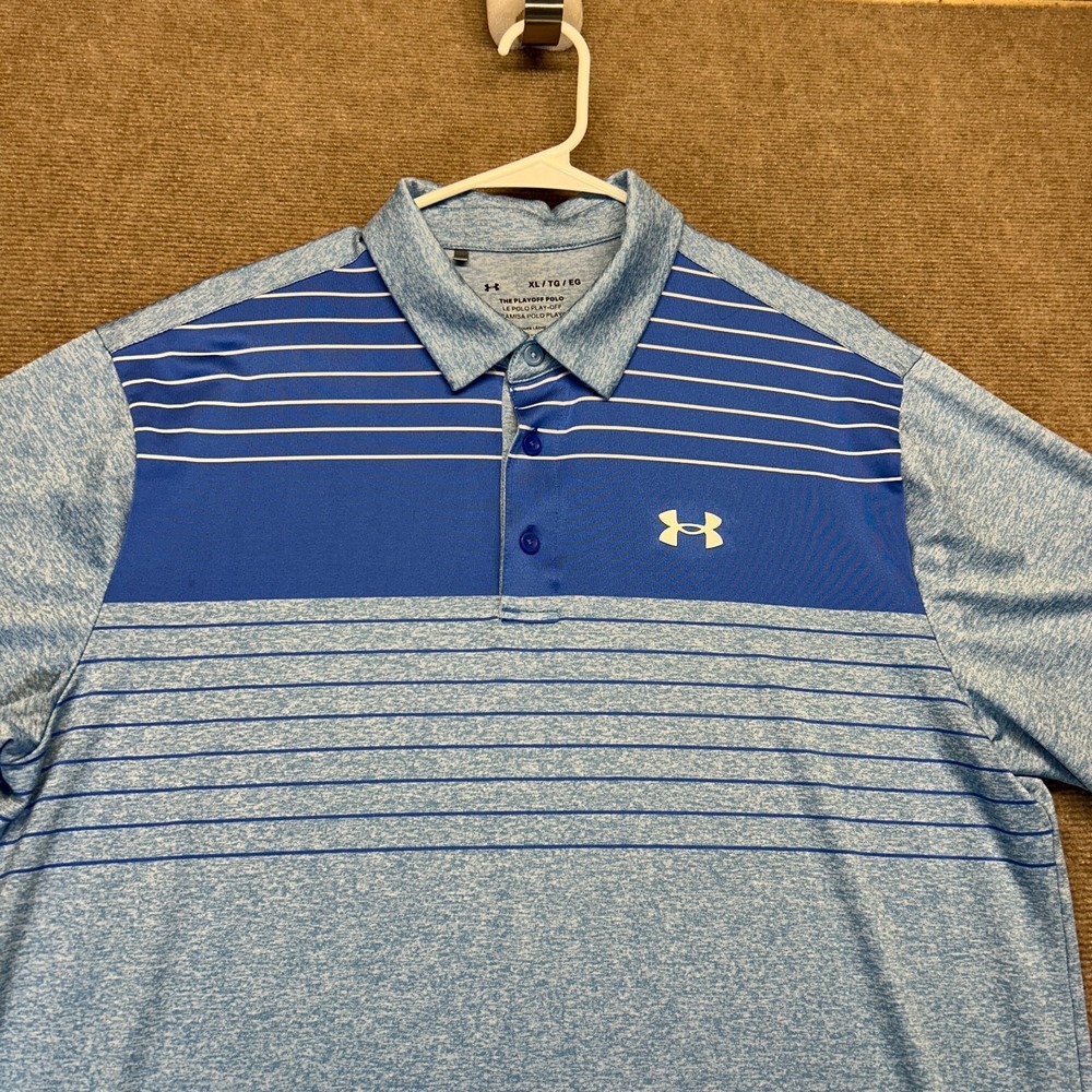 Under Armour The Playoff Polo 2.0 Shirt Mens XL Short Sleeve Heather Blue Stripe